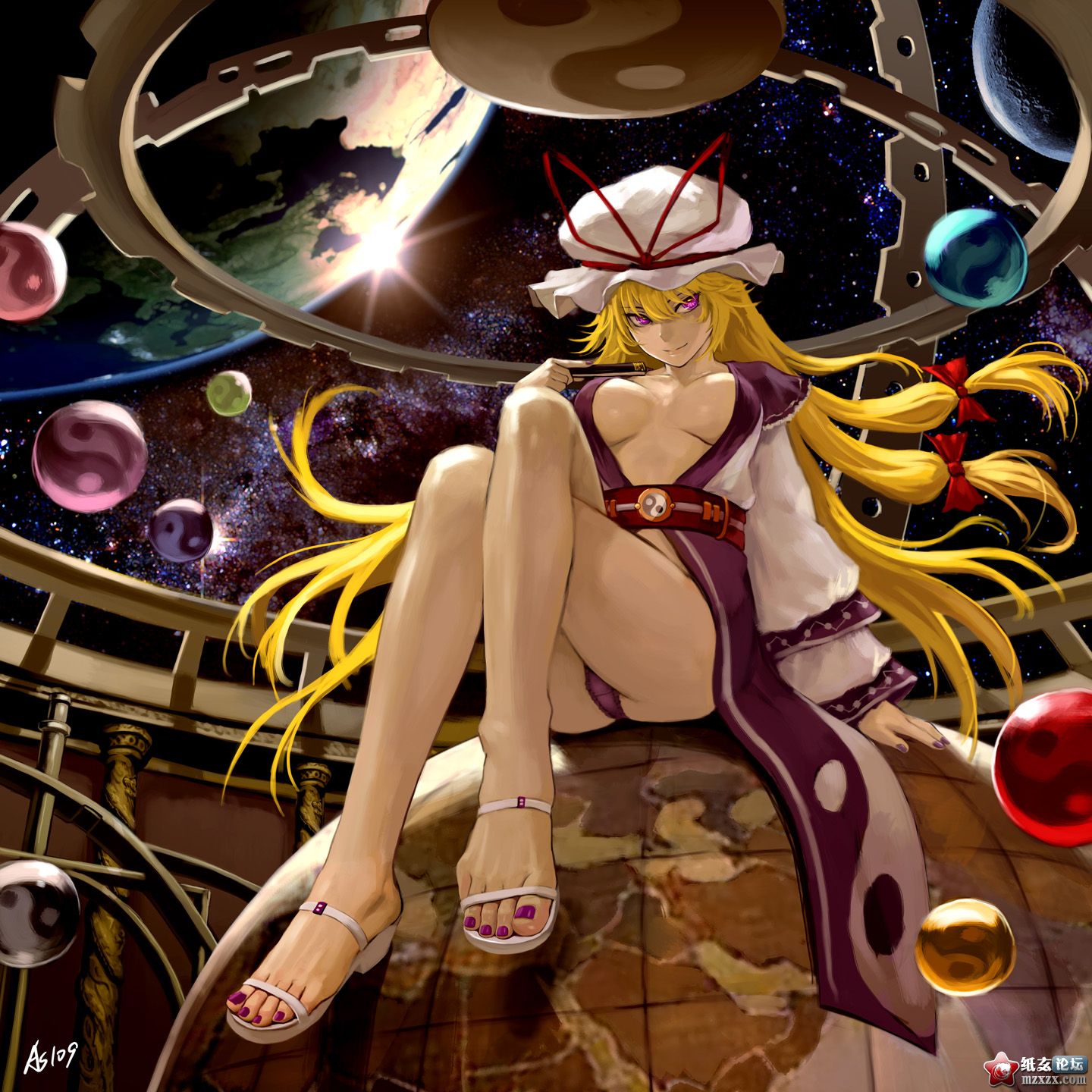 moe 162538 feet g_scream open_shirt pantsu touhou underboob yakumo_yukari.jpg