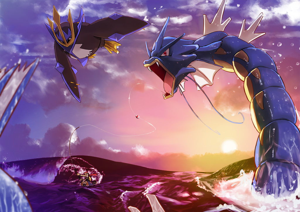 Konachan.com - 153193 bibarel clouds cojibou empoleon gyarados kouki_(pokemon) p.jpg